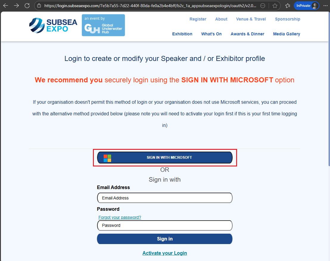 Subsea Expo Sign In Page
