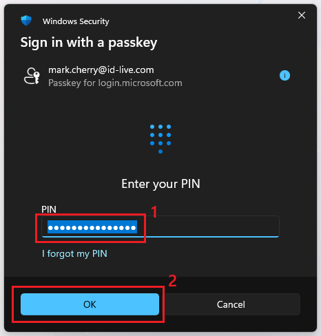Microsoft Sign In With A Passkey Form