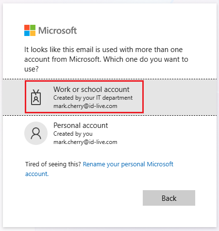 Microsoft Work Or School Account And Personal Account Selection Form