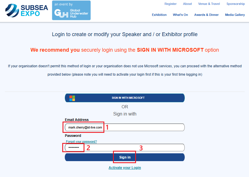 Subsea Expo Sign In Login Form