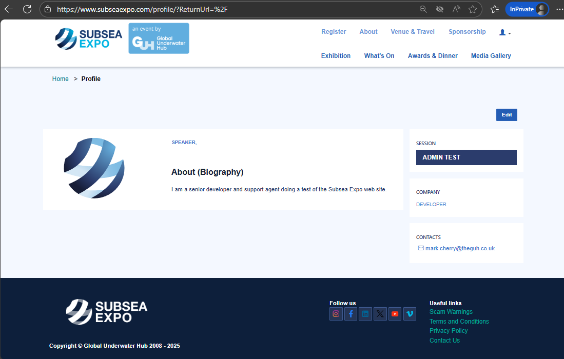 Subsea Expo Speaker Profile Page Example